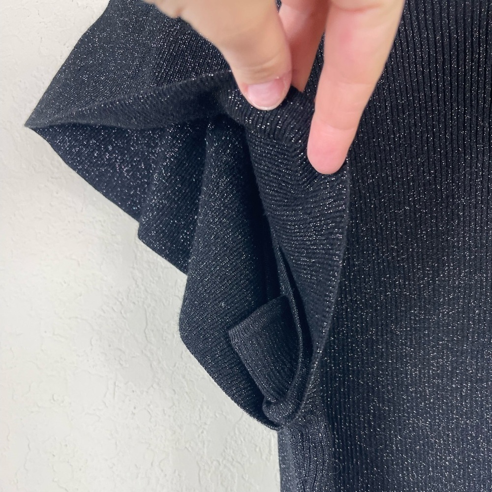Anthropologie Maeve Glitter Flutter Muscle Sleeve Sweater in Black Size Small - Picture 9 of 10